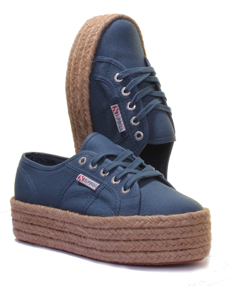 Superga 2790 Cotropew Espradrille Flatform Trainer In Blue