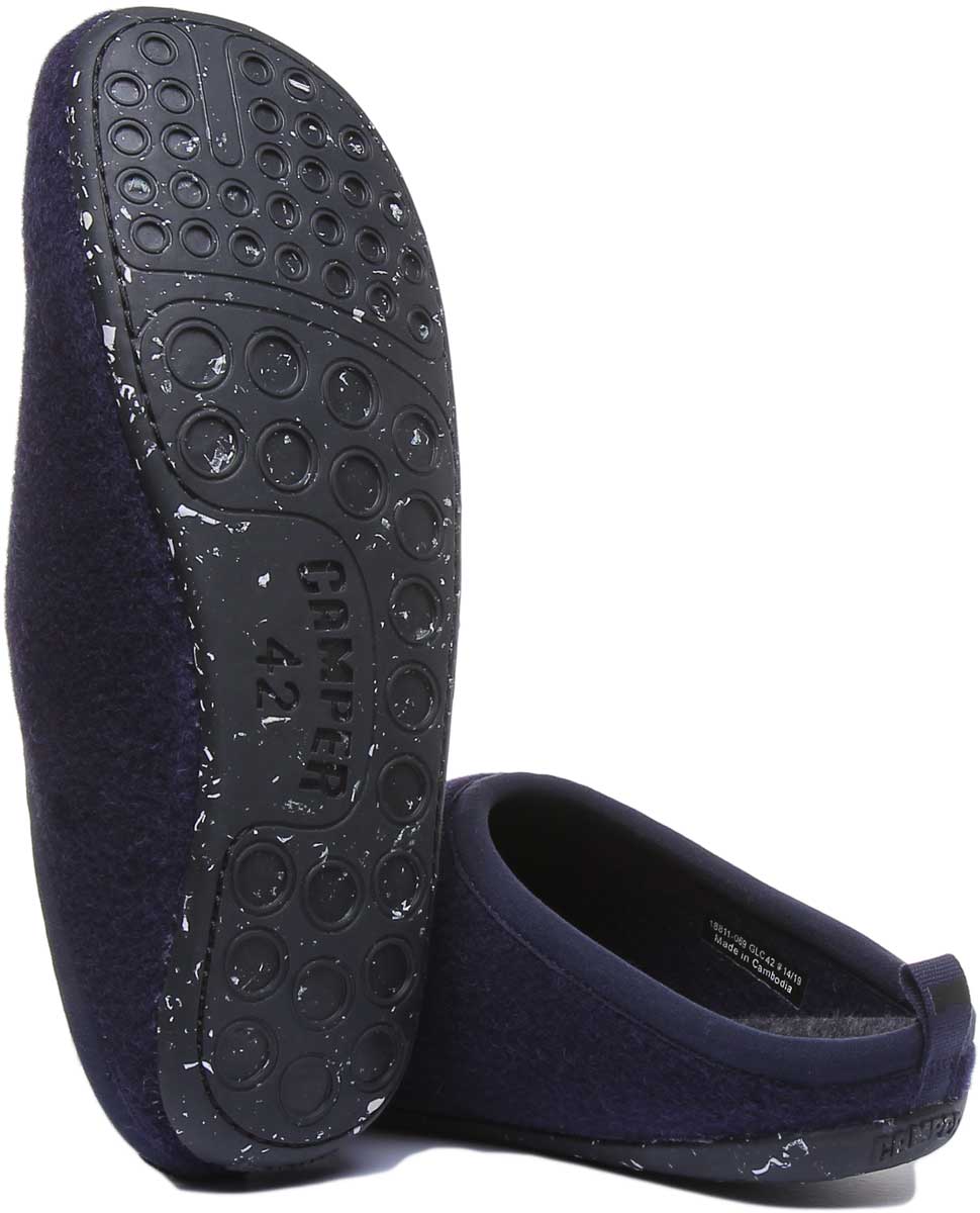 Camper Wabi In Blue Wool Felt Indoor Outdoor Mule Slipper