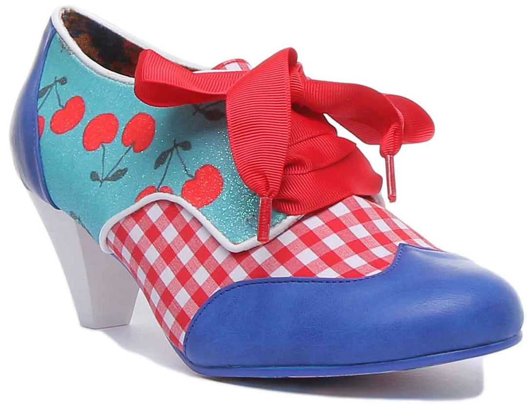 Irregular Choice End Of Story chaussures à lacets avec impression cerise en bleu pour les femmes
