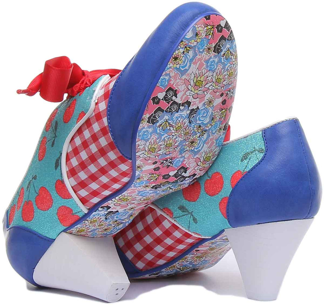 Irregular Choice End Of Story Zapatos con cordones y estampado de cerezas para mujer en azul