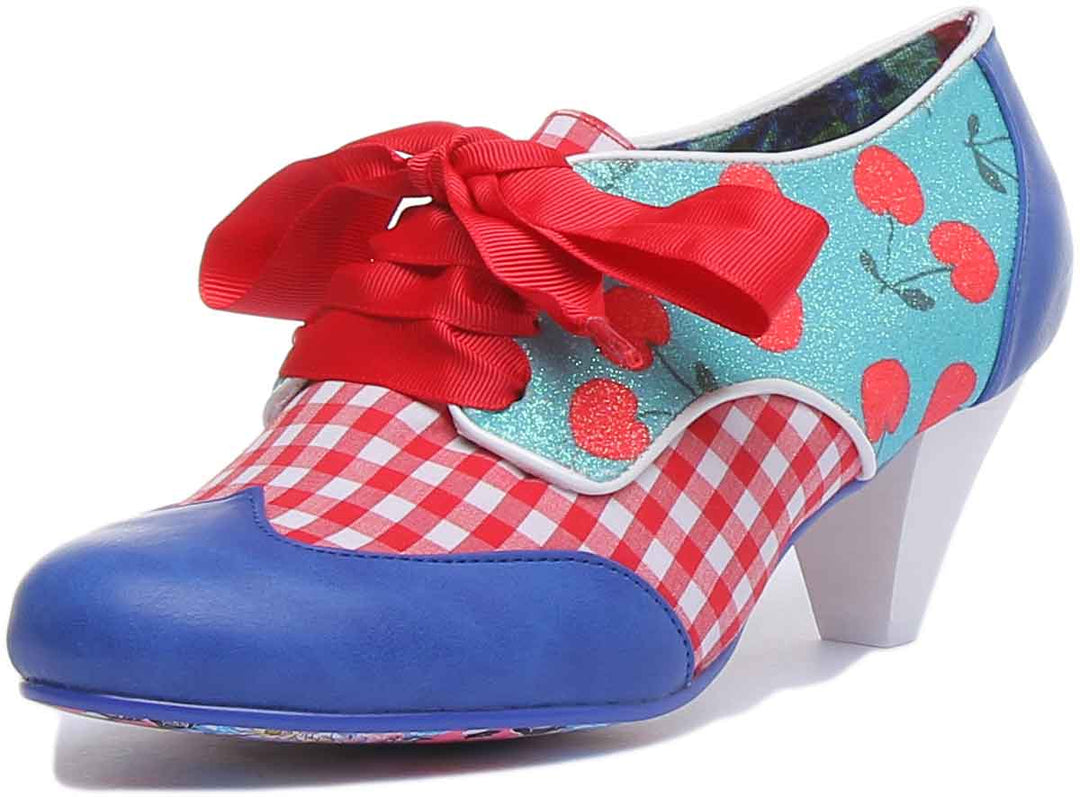 Irregular Choice End Of Story chaussures à lacets avec impression cerise en bleu pour les femmes