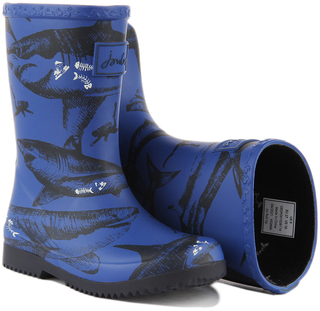 Joules JNR Roll Up Stivali da bambino con stampa di squalo in blu