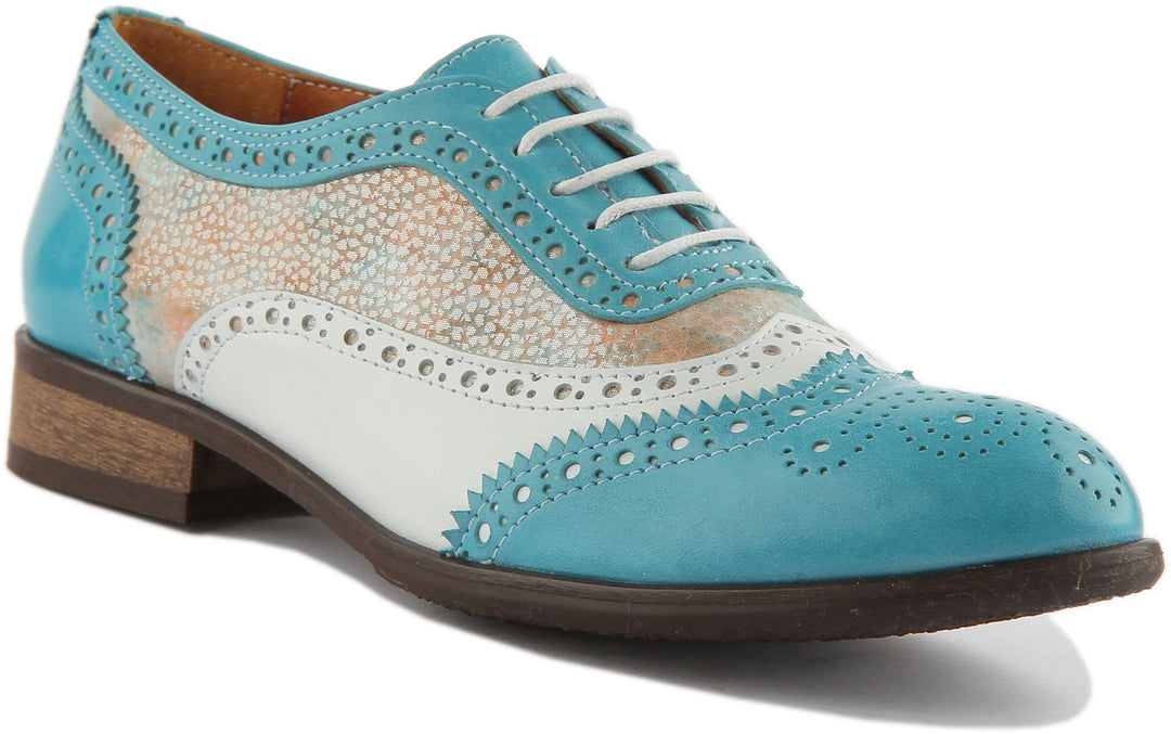 JUST REESS Rose Frauen Schnürung Leder Gedruckt Brogue Schuhe Blau