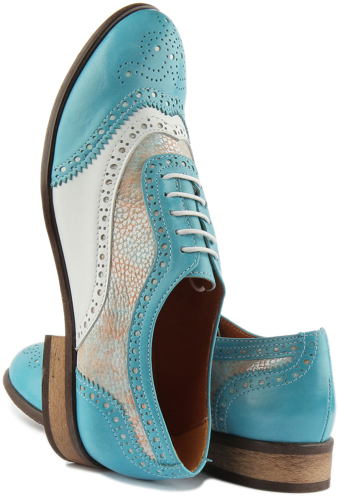 JUSTINREESS Rose Chaussures Brogue à lacets en cuir imprimé pour femmes en bleu