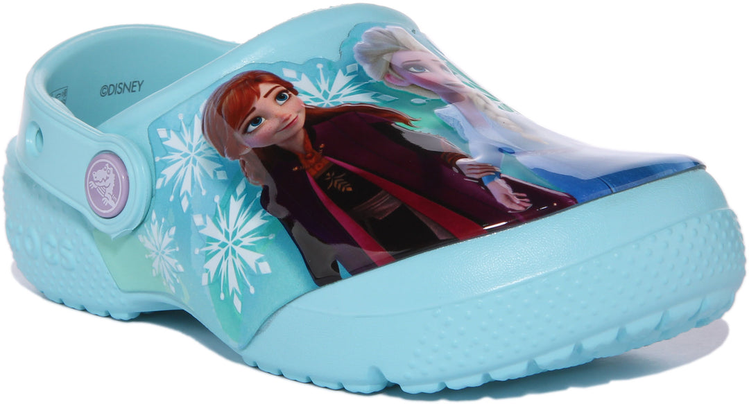 Crocs Fun Lab Sandalo zoccolo Disney Frozen stampato per bambini in blu