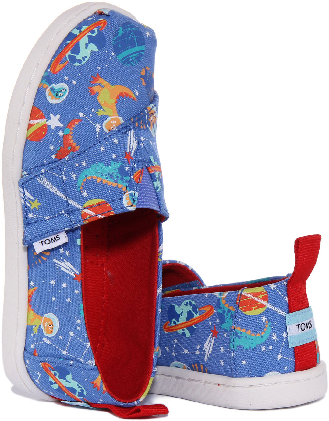 Toms Ultramarine Alpargata Zapatillas de lona con estampado de dinosaurios para bebés en azul