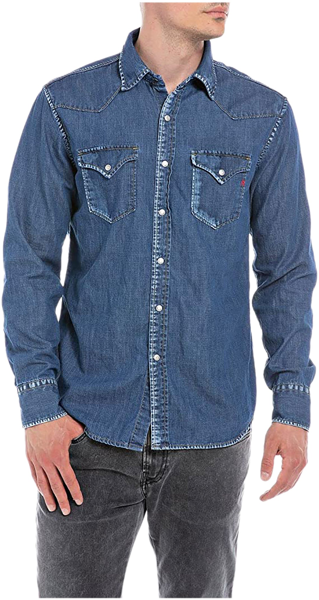Replay SHIRT - Camicia - medium blue/blu denim Replay SHIRT - Camicia - medium blue/blu denim