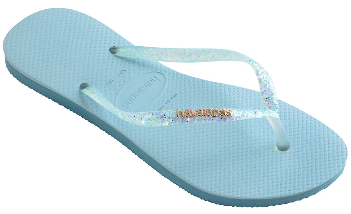 Havaianas Slim Glitter Metalic Logo In Blue For Women