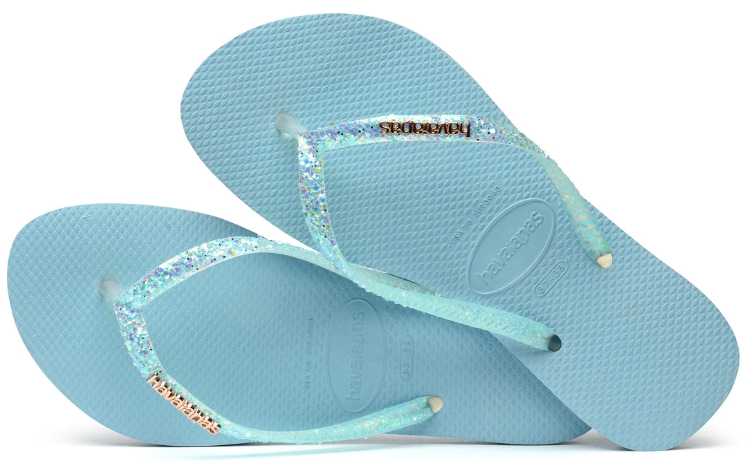 Havaianas Slim Glitter Metalic Logo In Blue For Women