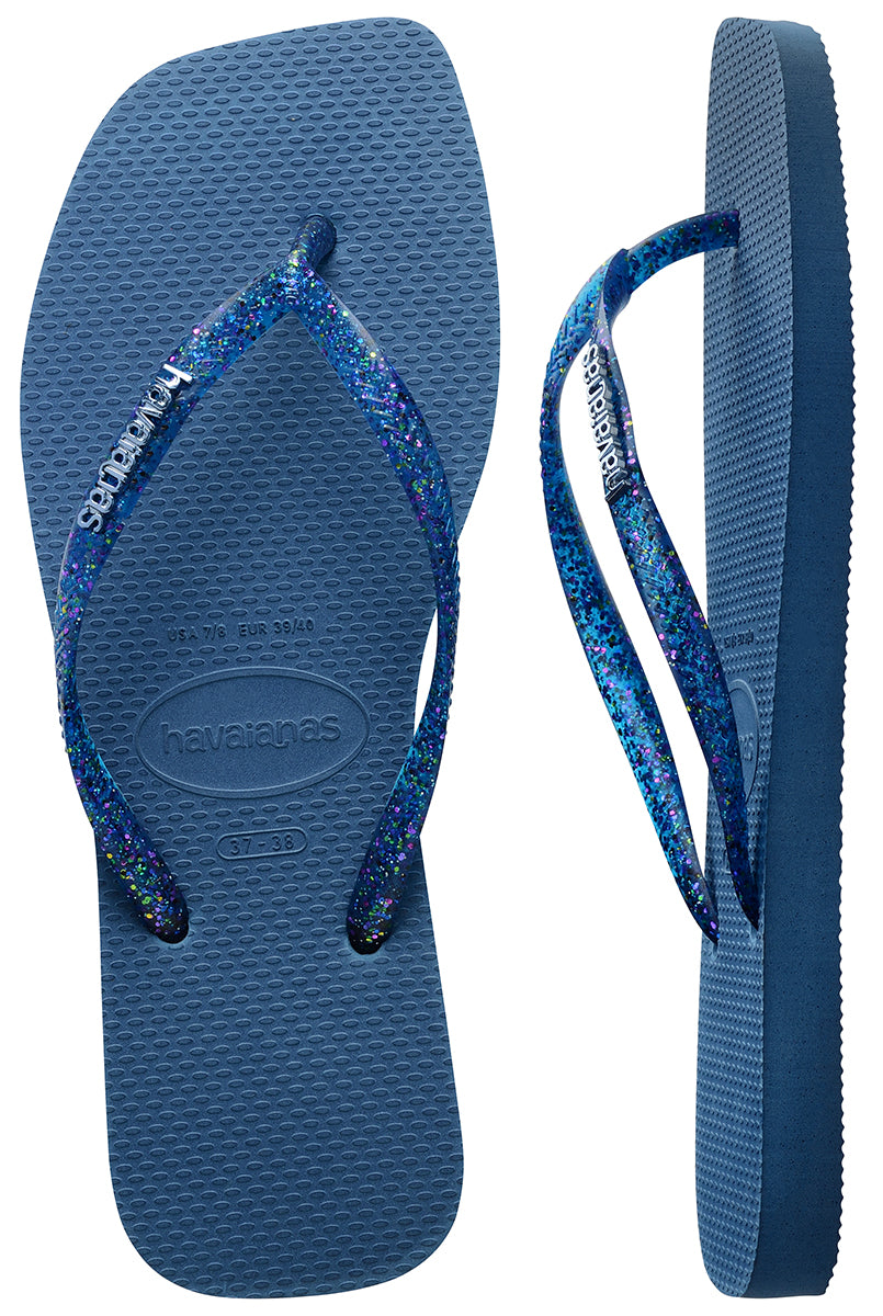 Havaianas Square Logo Metallic Sandalia chancla para mujer en azul