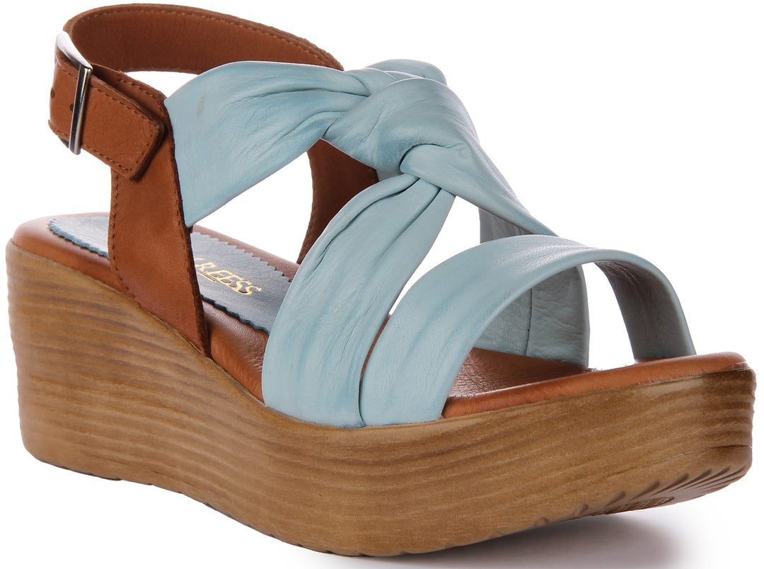 JUSTINREESS Raya Sandalo con zeppa comfort in pelle da donna in blu