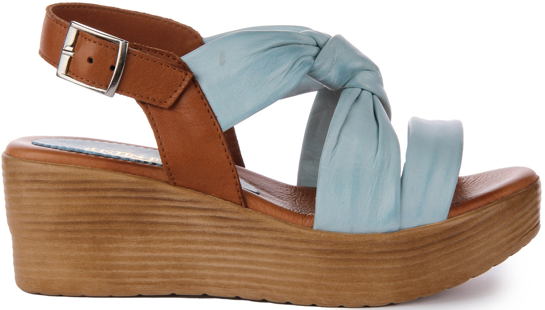 JUSTINREESS Raya Sandalo con zeppa comfort in pelle da donna in blu