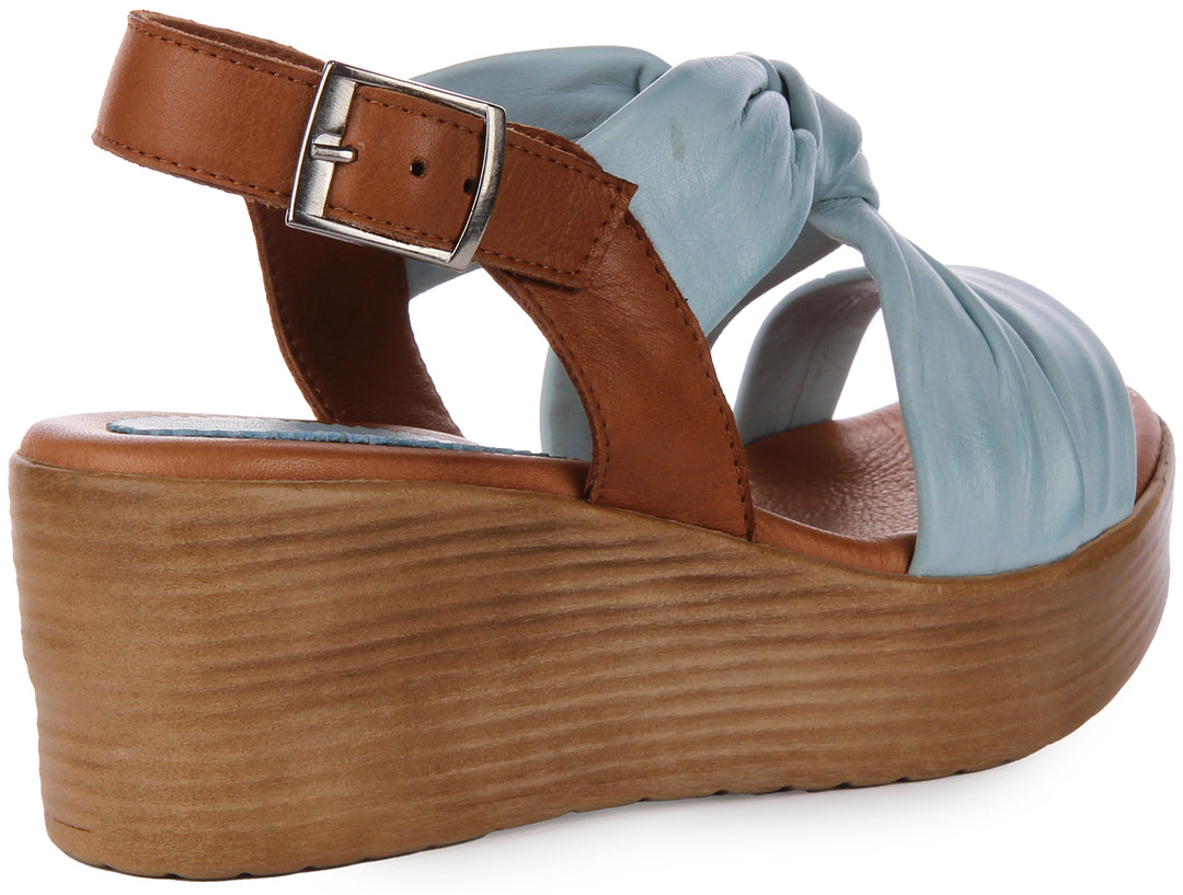 JUST REESS Raya Frauen Leder Komfort Keil Sandale Blau