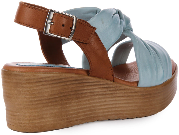 JUSTINREESS Raya Sandalo con zeppa comfort in pelle da donna in blu