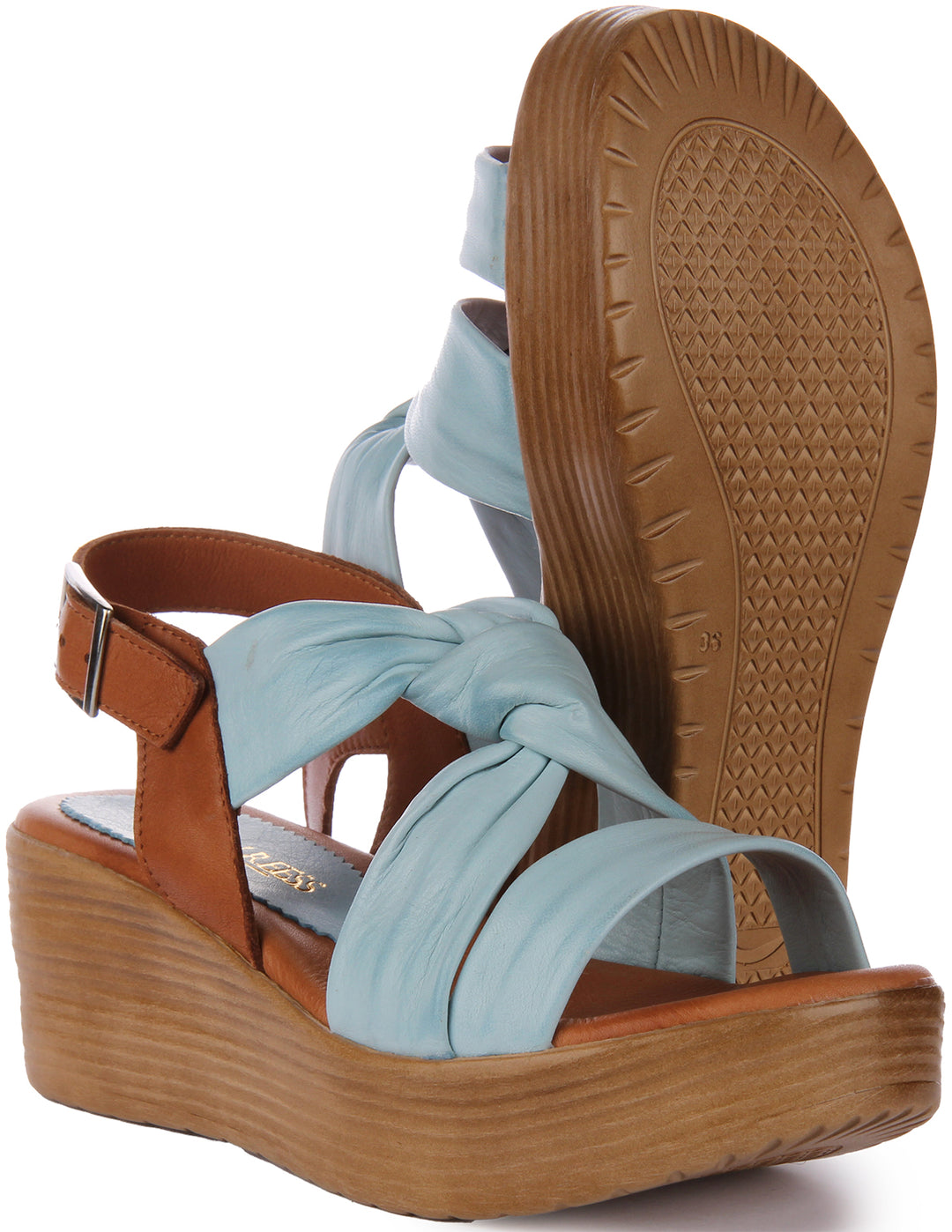 JUSTINREESS Raya Sandalo con zeppa comfort in pelle da donna in blu