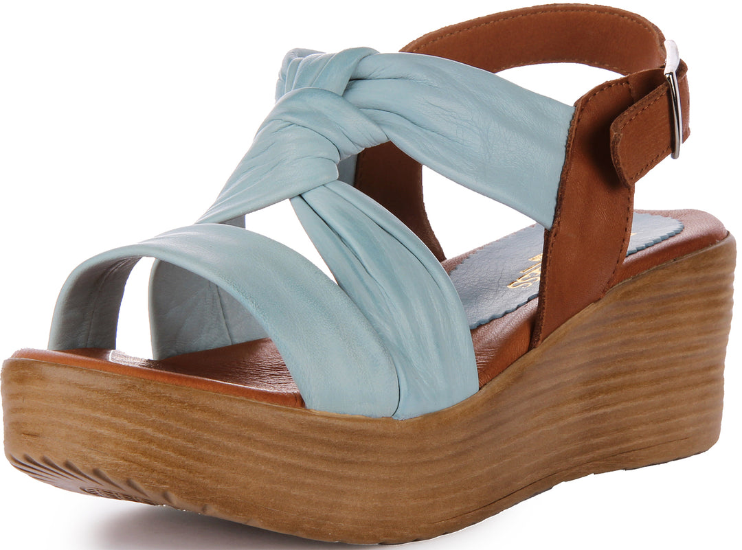 Justinreess England Raya Wedge Sandal In Blue For Women