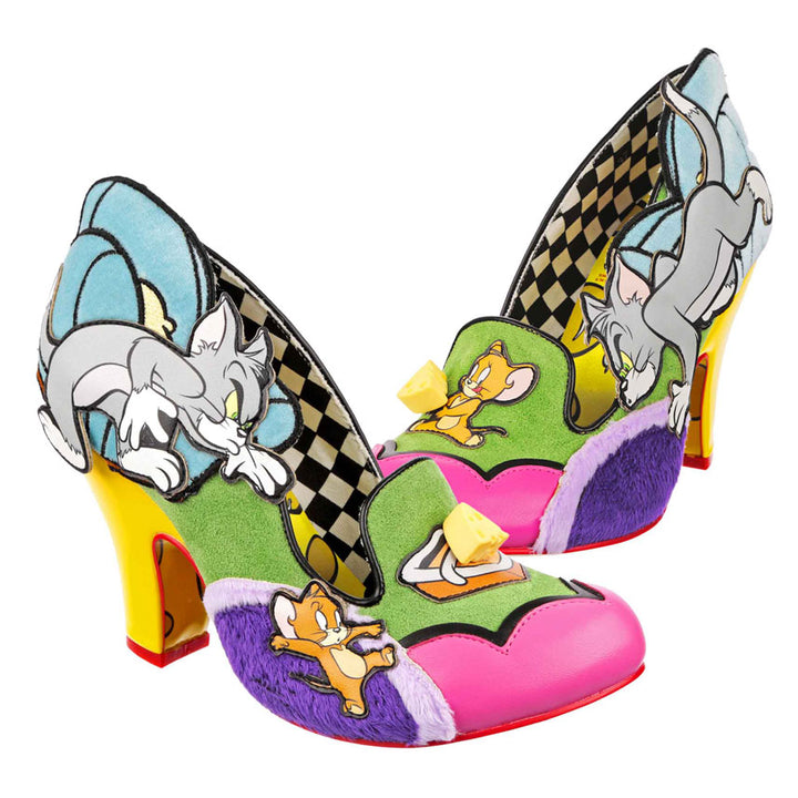 Irregular Choice Tempting Trap Zapatos de tacón alto Tom y Jerry para mujer en azul multi