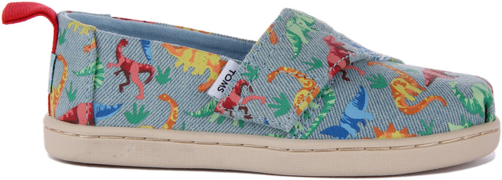 Toms Tiny Alpargata In Blue Dinosaurs For Infants