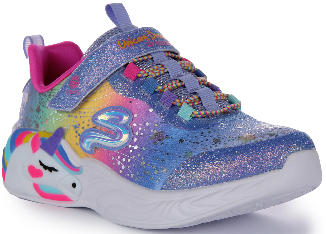 Skechers S Lights: Unicorn Dreams Baskets à enfiler en synthétique pailleté pour enfants en bleu multi