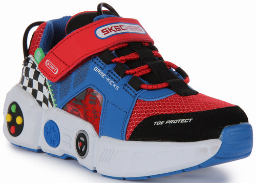 Skechers Game Kicks: Gametronix Scarpe da ginnastica sintetiche in rete per bambini in blu rosso