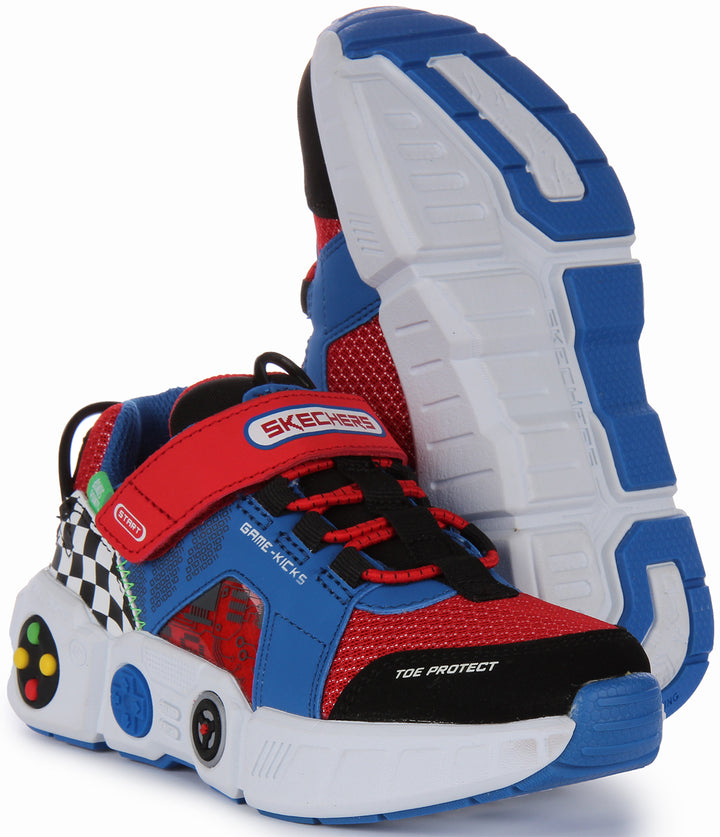 Skechers Game Kicks: Gametronix Baskets à enfiler en maille synthétique pour enfants en bleu rouge