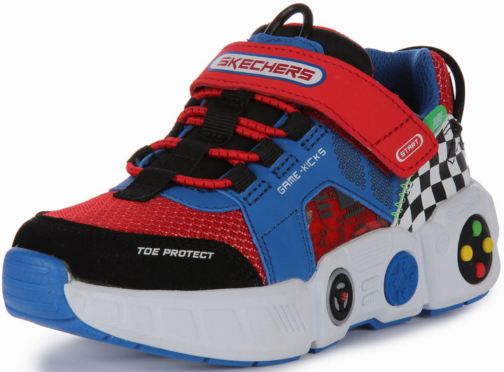 Skechers Game Kicks: Gametronix K der Synthetik Masche Schlupf Auf Turnschuhe Blau Rot