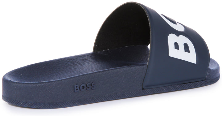 Boss Aryeh Rblg Sandalia deslizante de PVC con correa con logotipo para hombre en azul blanco