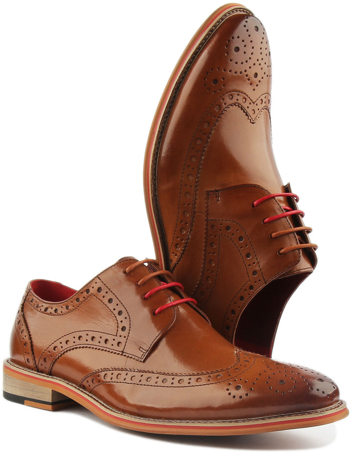 JUSTINREESS Dover Zapatos brogue de piel con cordones para hombre en marrón