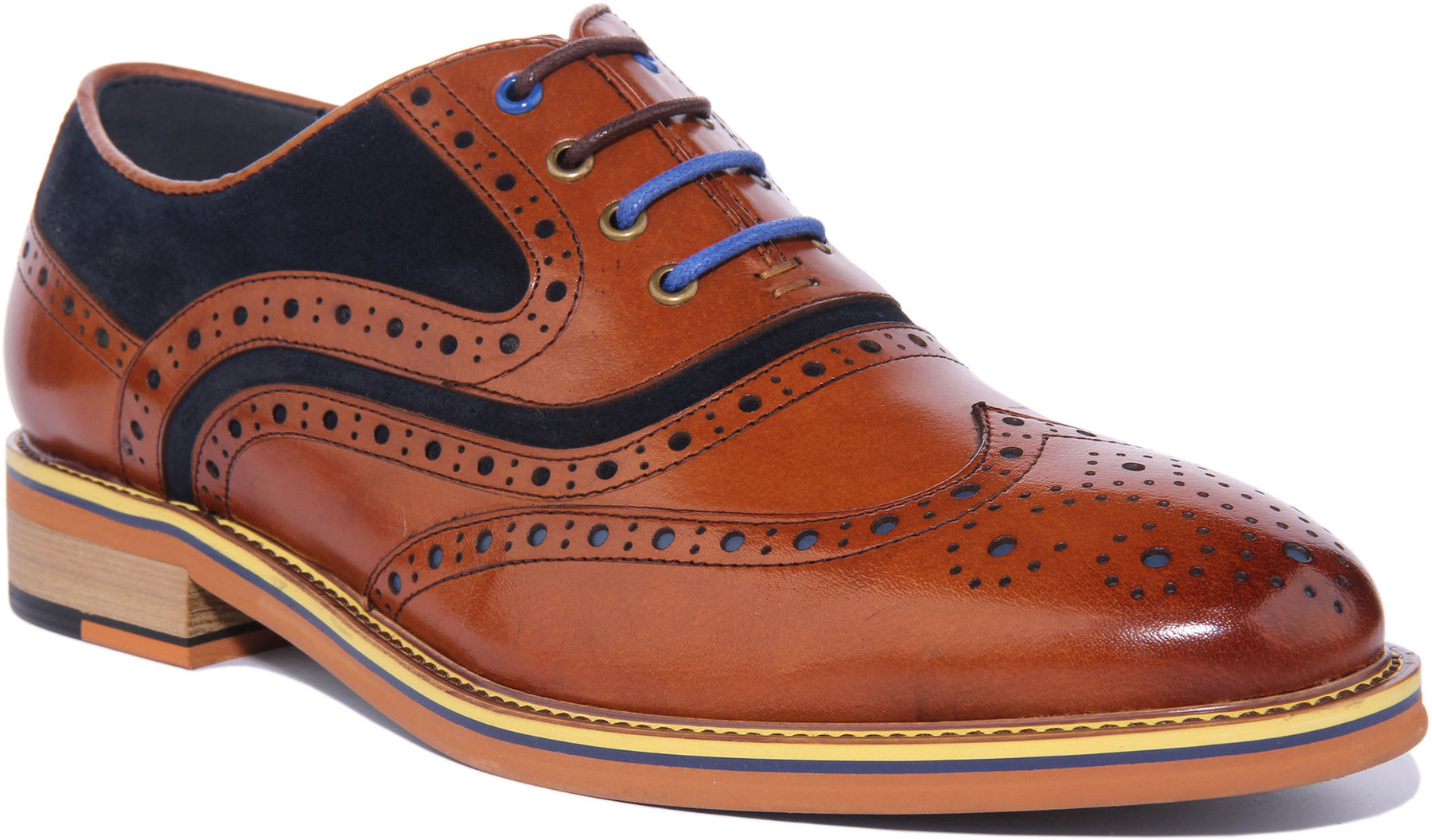 Justin Reece England Bryan Lace up Brogues Brown Leather Navy Suede ...