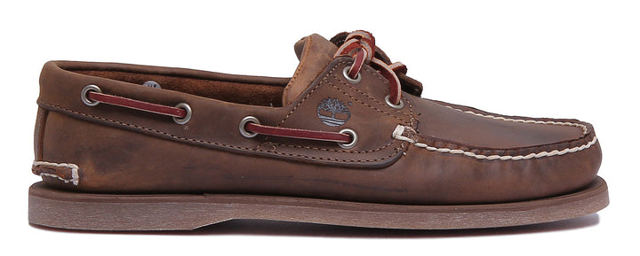 Timberland Chaussures de bateau en cuir à lacets et à 2 oeillets pour hommes, marron 
