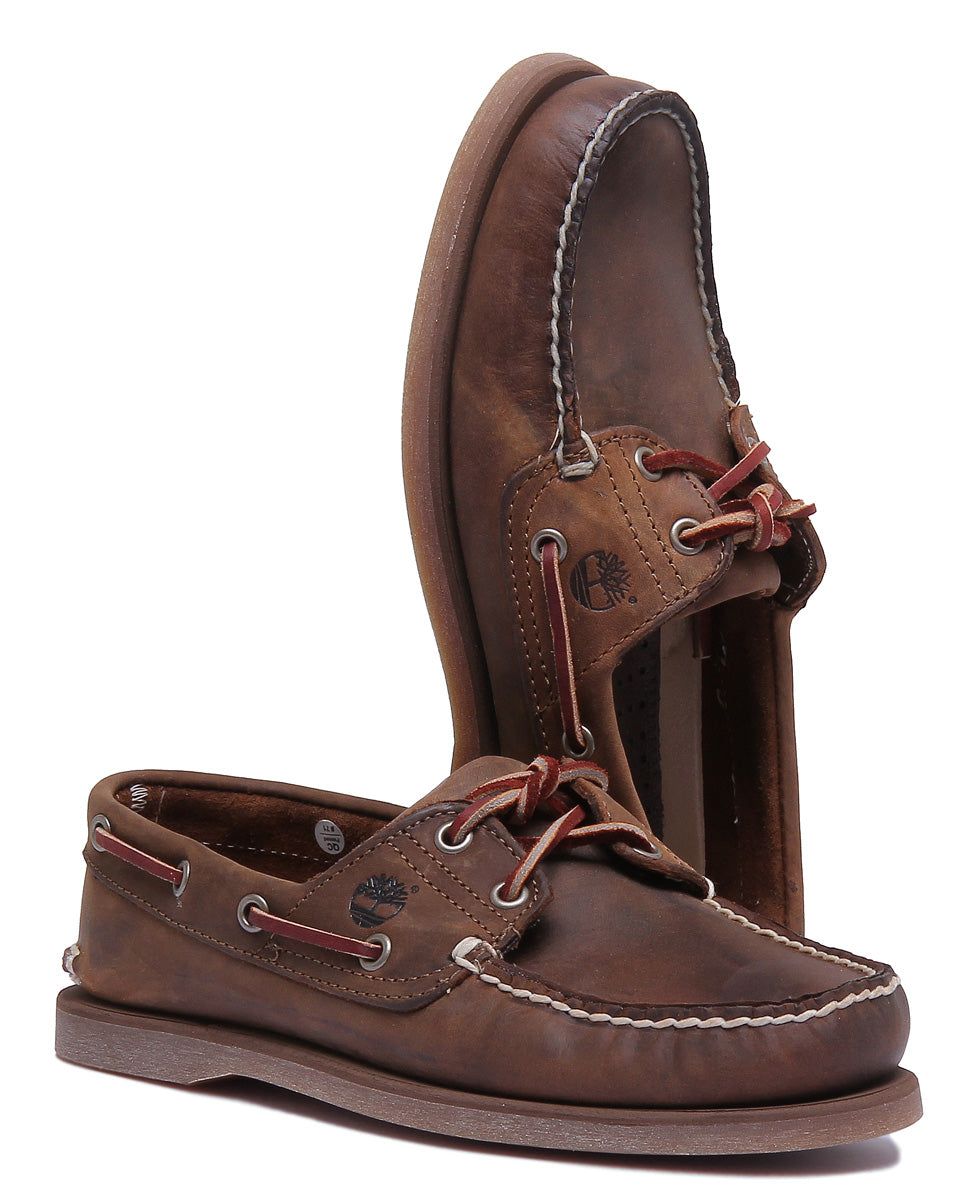 Timberland Zapatos náuticos de cuero de 2 ojales con cordones para hombre en marrón