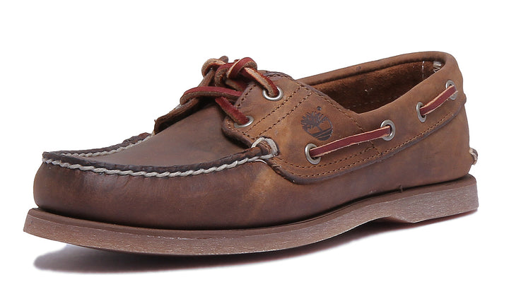 Timberland Chaussures de bateau en cuir à lacets et à 2 oeillets pour hommes, marron 