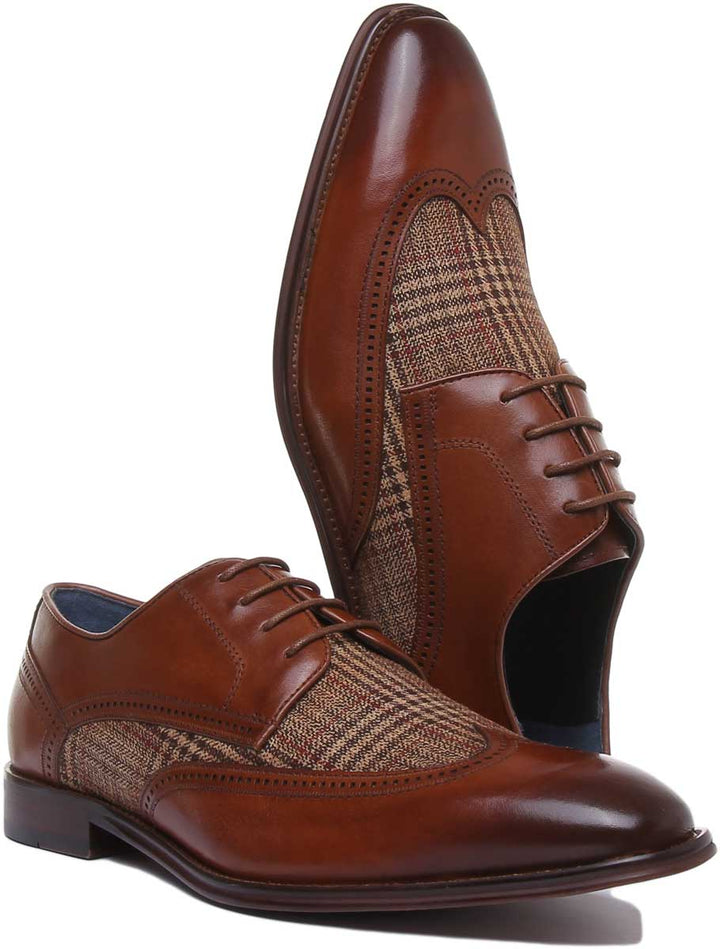 JUSTINREESS Curtis Zapatos de cordón de cuero de dos tonos con punta de cincel para hombre en marrón