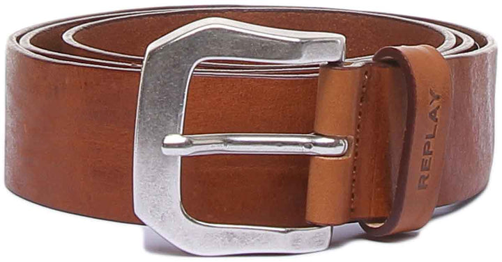 Replay Mens Leather Belt In Brown