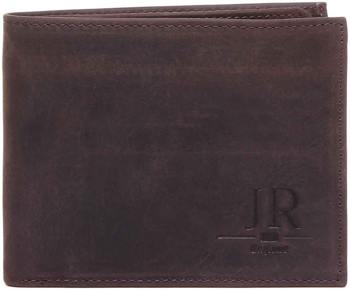 JUSTINREESS Billetera de piel con compartimento para billetes para hombre en marrón oscuro