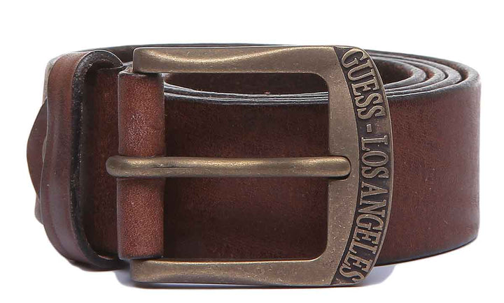 Guess Crackle Men's Plain Leather Belt In Brown