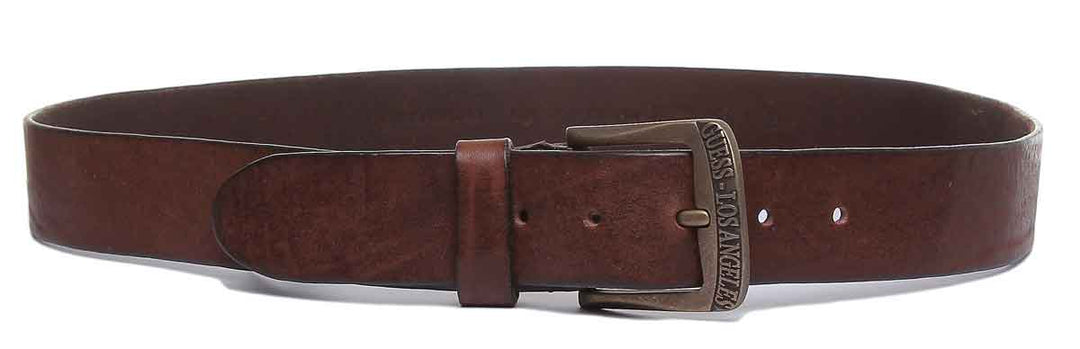 Guess Crackle Men's Plain Leather Belt In Brown