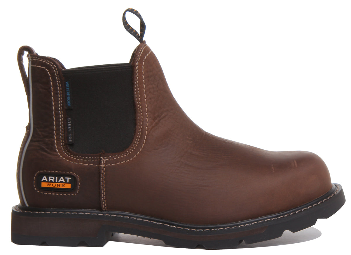 Ariat Ground Breaker In Brown Work Boot Steel Toe Chelsea Boots 4feetshoes