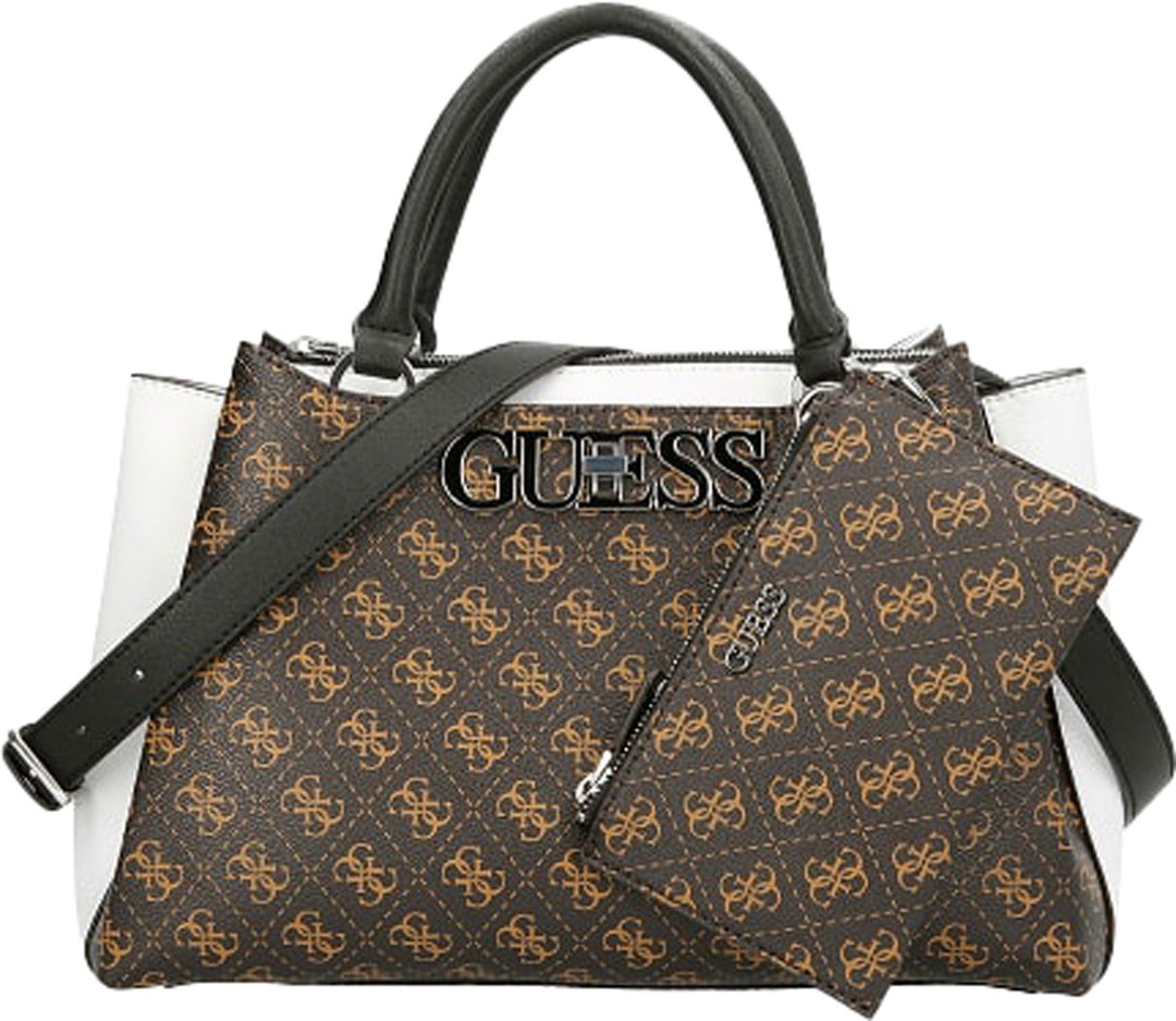 Guess Ambrose Turnlock Satchel In Brown For Women