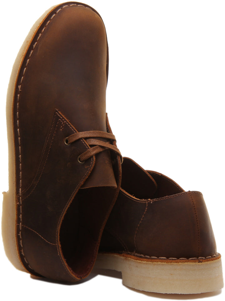 Clarks Originals Desert Khan Chaussures en cuir à lacets à deux œillets pour hommes en marron