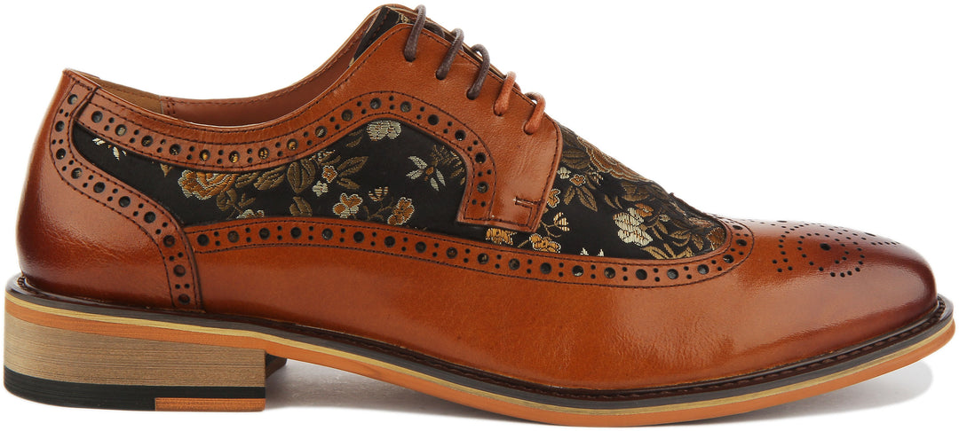 JUSTINREESS Ross Chaussures brogue à lacets en cuir à fleurs pour hommes en marron