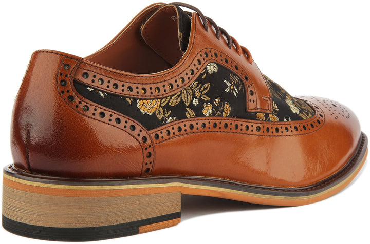 JUSTINREESS Ross Zapatos de cordón de cuero con flores para hombre en marrón