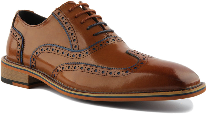 JUSTINREESS Corey Zapatos de cordón de piel con punta de cincel para hombre en marrón