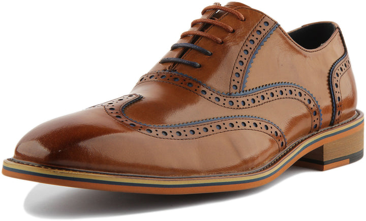 JUSTINREESS Corey Zapatos de cordón de piel con punta de cincel para hombre en marrón