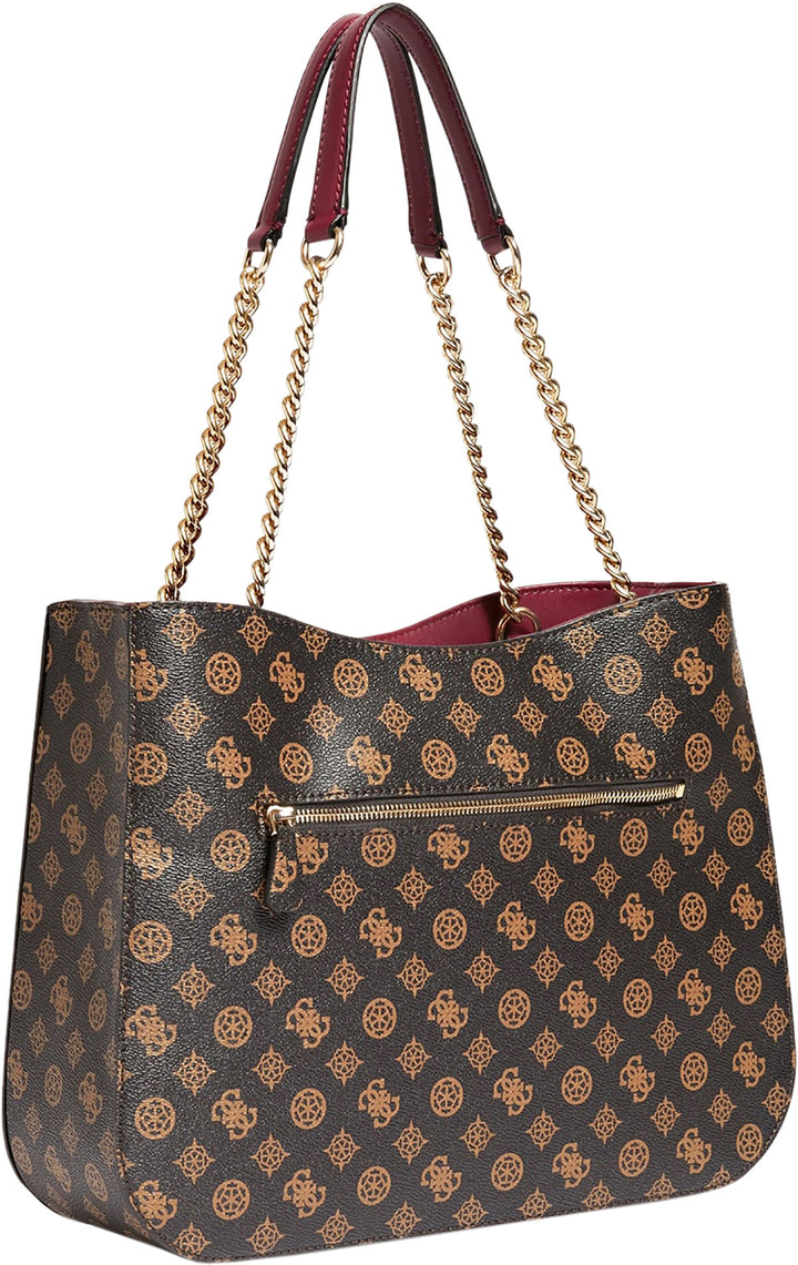 Guess Henseley Chain Tote Bag In Brown For Women