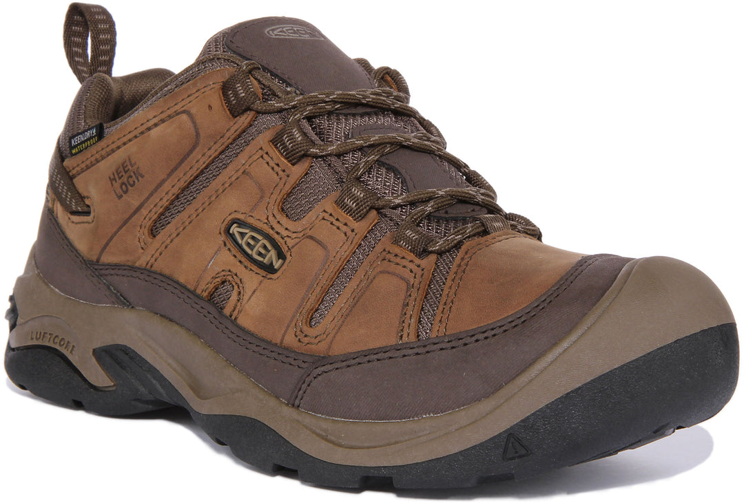 Keen Circadia Zapatillas de senderismo de malla de piel impermeable para hombre en marrón