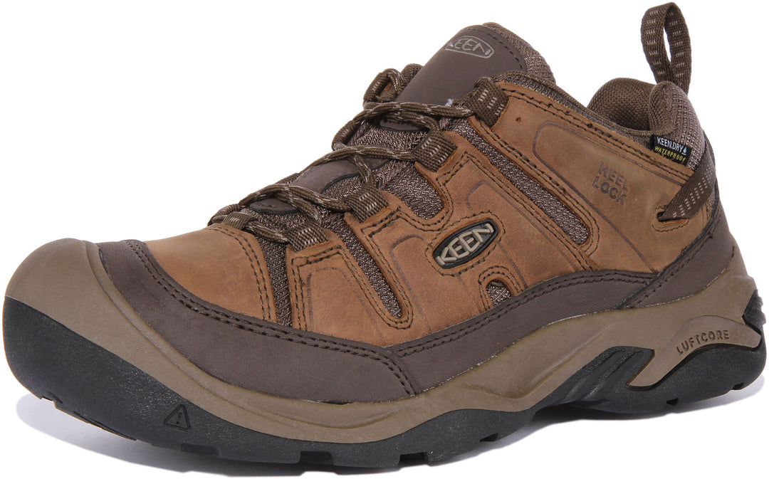 Keen Circadia Zapatillas de senderismo de malla de piel impermeable para hombre en marrón