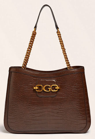Guess Hensely G Croc Handbag In Brown For Women