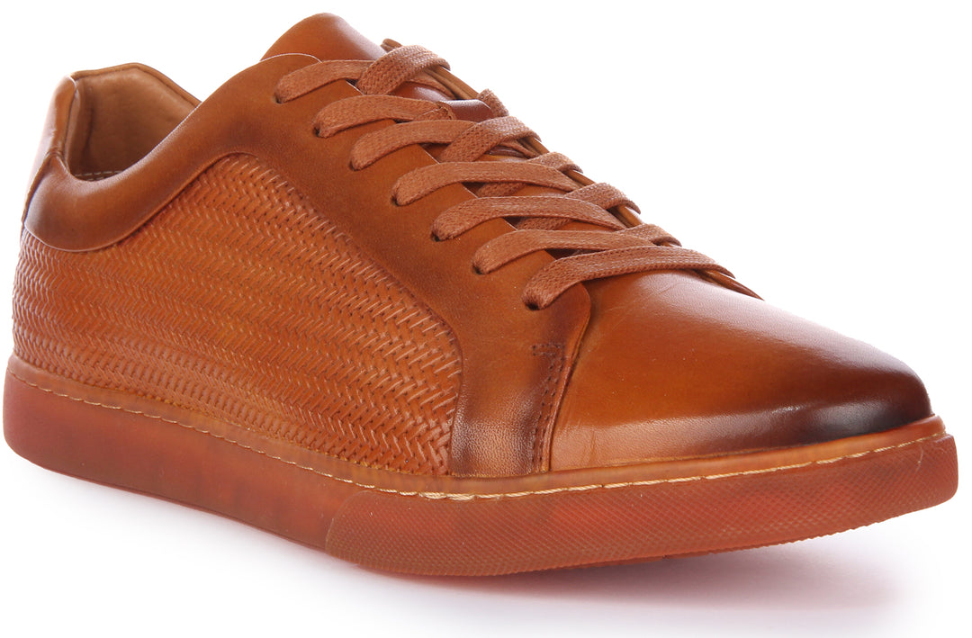 JUSTINREESS Harvey Baskets casuals en cuir à lacets pour hommes en brun