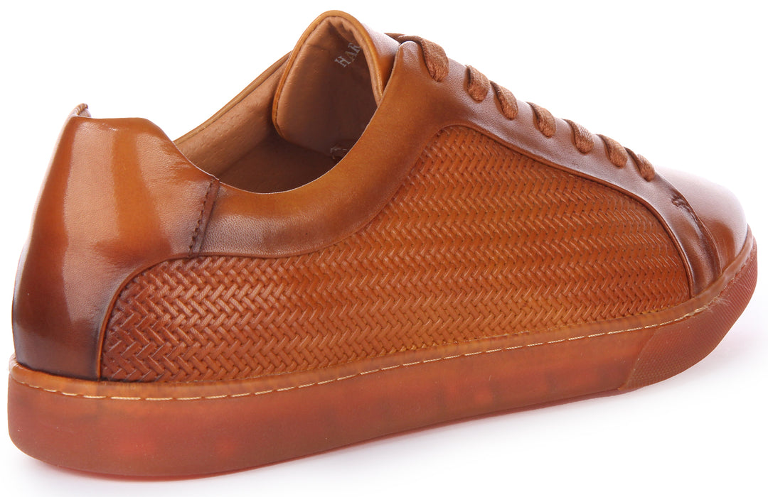 JUSTINREESS Harvey Baskets casuals en cuir à lacets pour hommes en brun